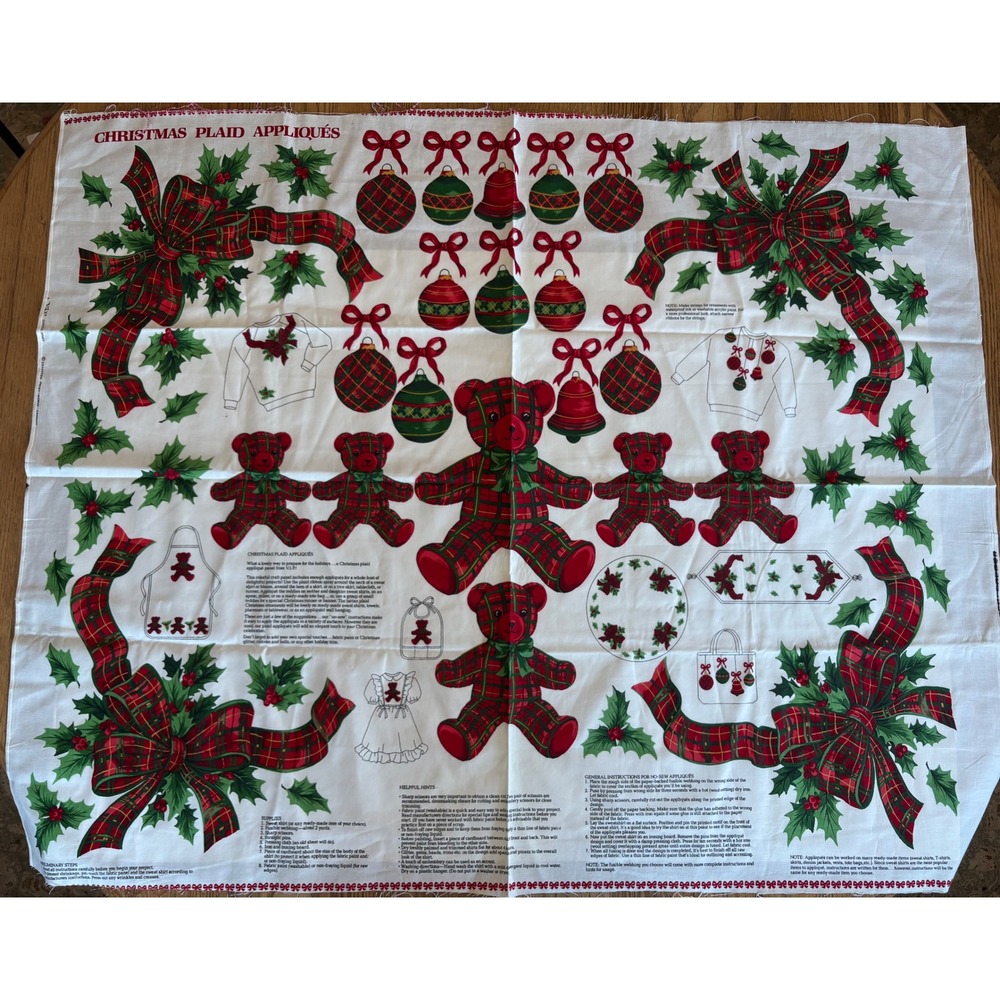 VIP Cranston Christmas Plaid Applique Fabric Panel Tartan‎ Plaid Bear Ornaments